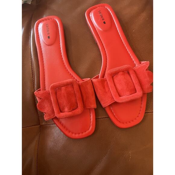 BIRDIES The KIWI Red Suede Slip On Sandals Size 8 - Picture 1 of 3